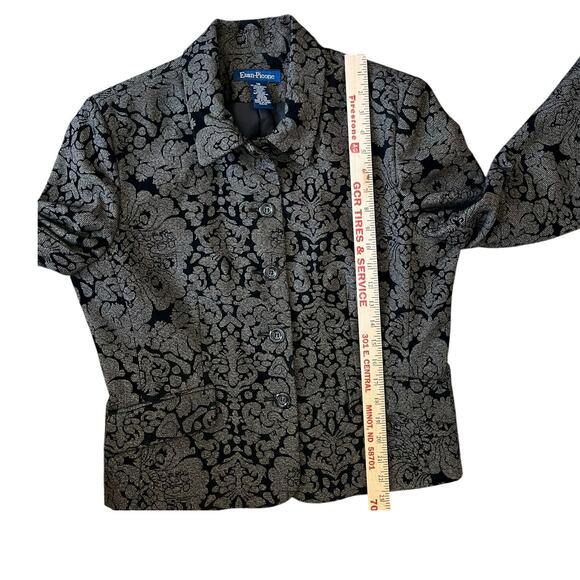 Evan Picone Jacket Blazer Women's Size 12 Brown Textured Floral Embossed Velvet - Picture 13 of 14